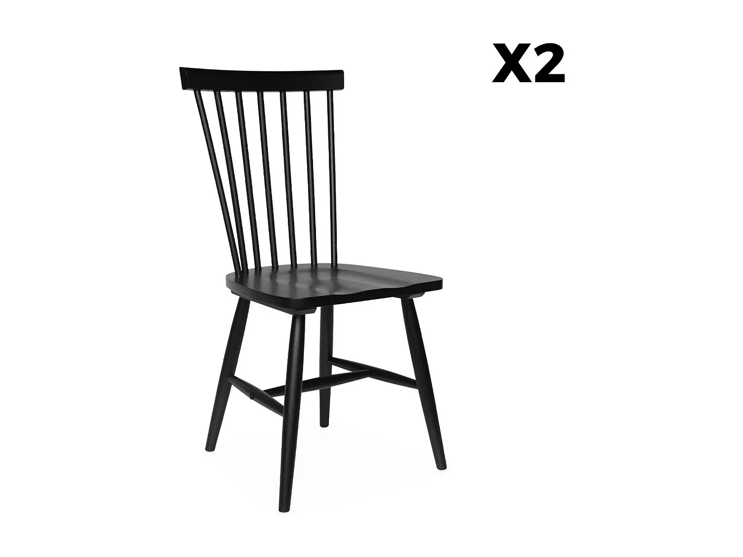 Set 2 sedie da pranzo in legno, impilabili stile vintage, nero