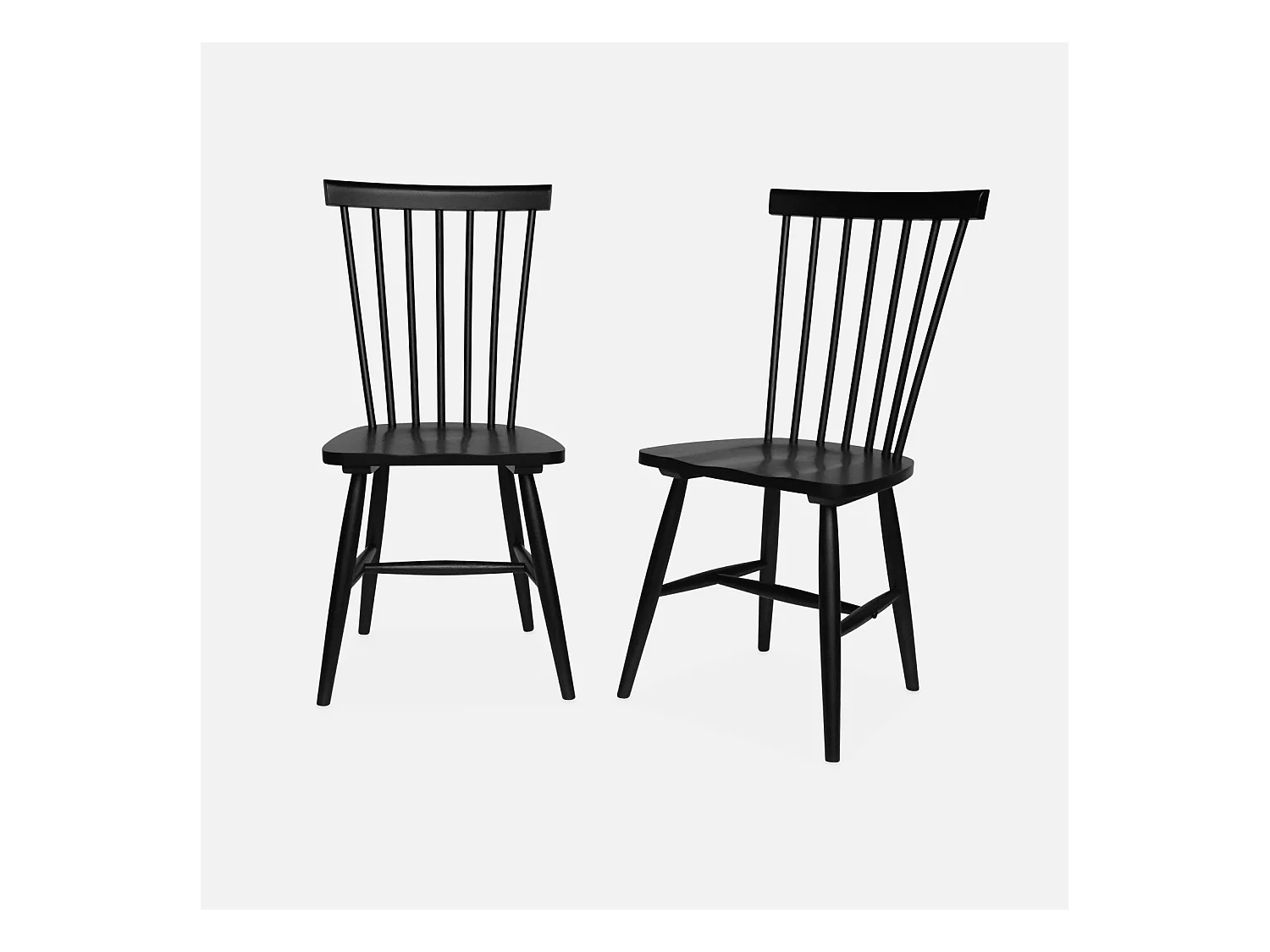 Lot de 2 chaises noires à barreaux en bois d'hévéa. ROMIE. L 50.8 x P 44.2 x H 90cm