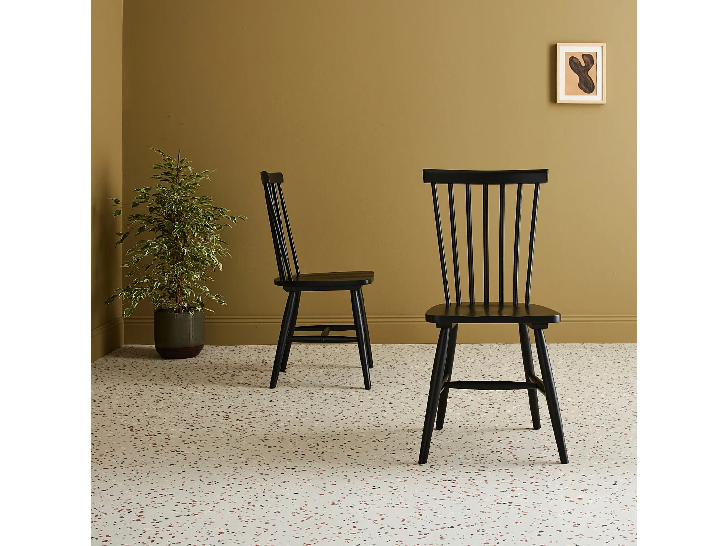 Set 2 sedie da pranzo in legno, impilabili stile vintage, nero