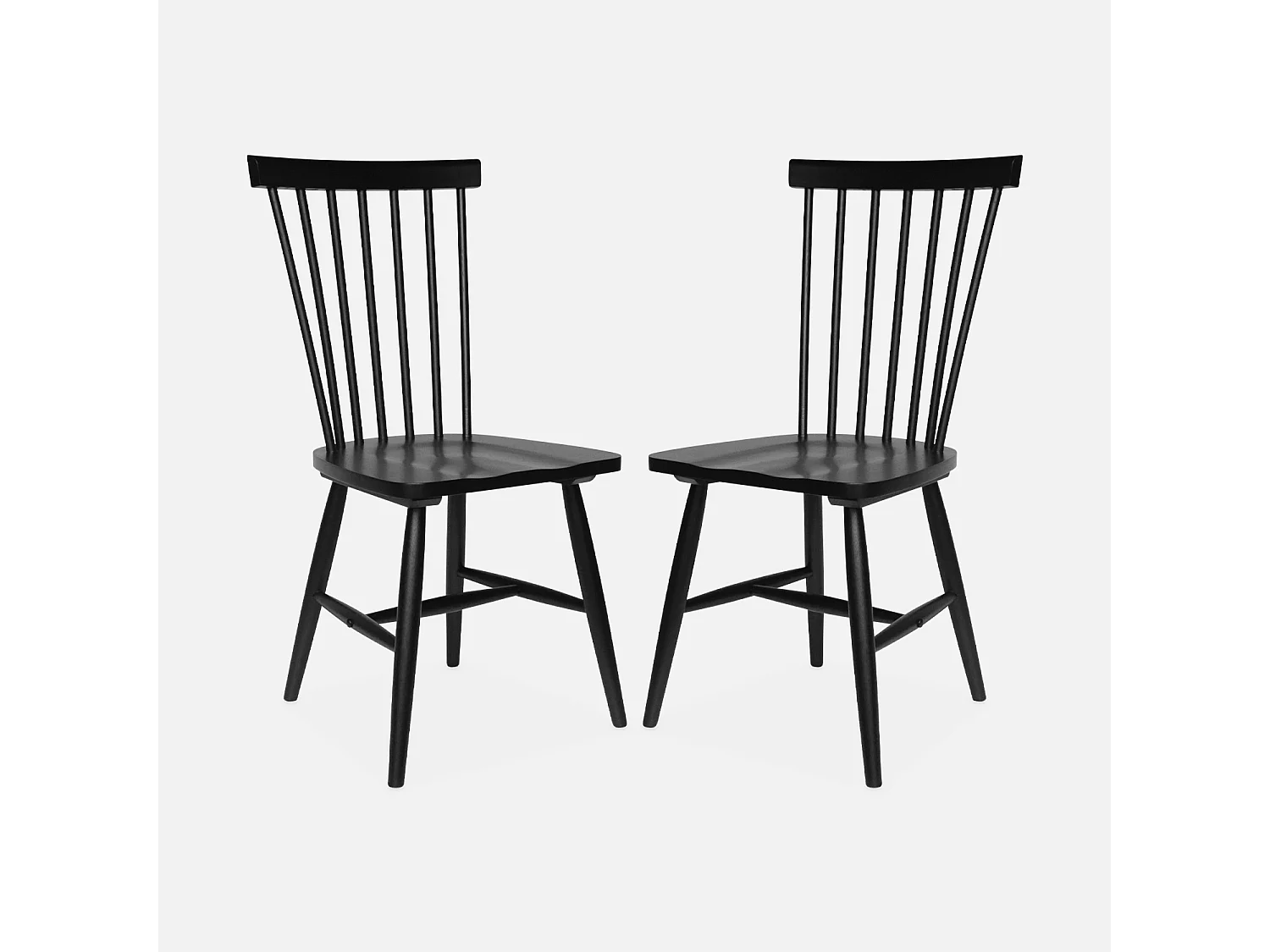 Lot de 2 chaises noires à barreaux en bois d'hévéa. ROMIE. L 50.8 x P 44.2 x H 90cm