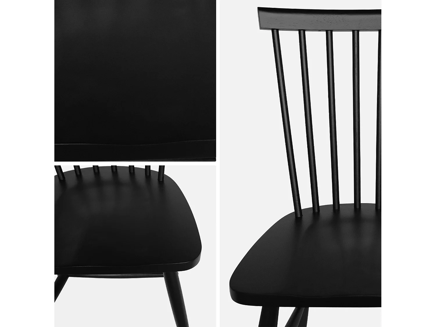 Lot de 2 chaises noires à barreaux en bois d'hévéa. ROMIE. L 50.8 x P 44.2 x H 90cm