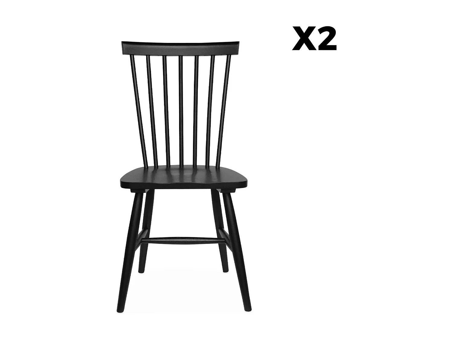 Lot de 2 chaises noires à barreaux en bois d'hévéa. ROMIE. L 50.8 x P 44.2 x H 90cm