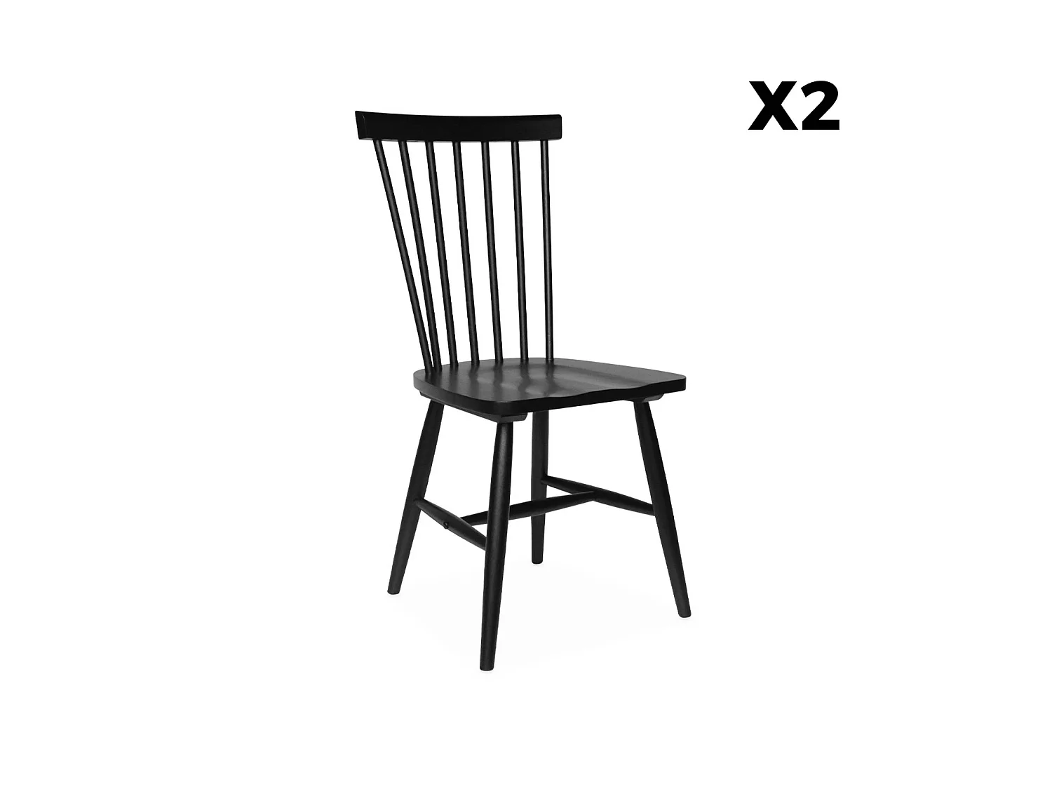 Lot de 2 chaises noires à barreaux en bois d'hévéa. ROMIE. L 50.8 x P 44.2 x H 90cm