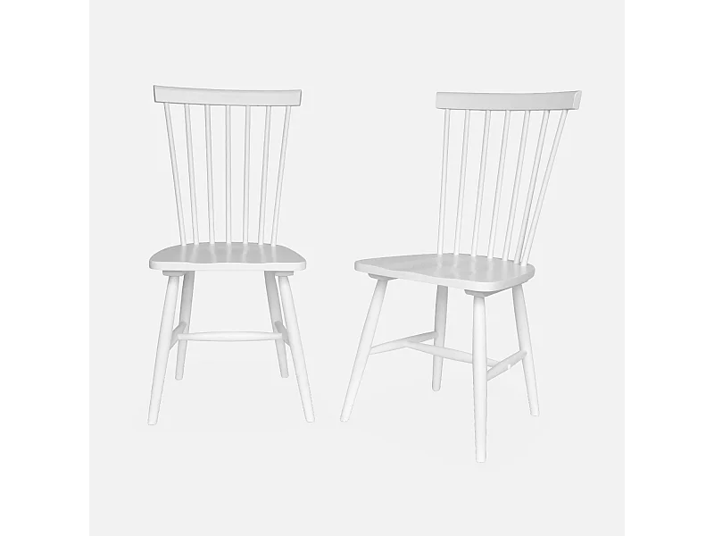 Lot de 2 chaises blanches à barreaux en bois d'hévéa. ROMIE. L 50.8 x P 44.2 x H 90cm.