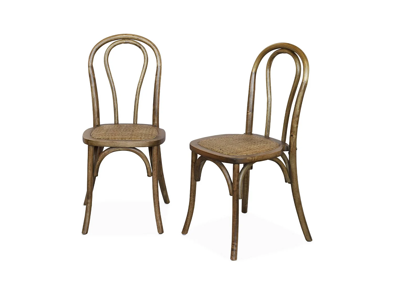 Set di 2 sedie vintage in legno e rattan, marrone