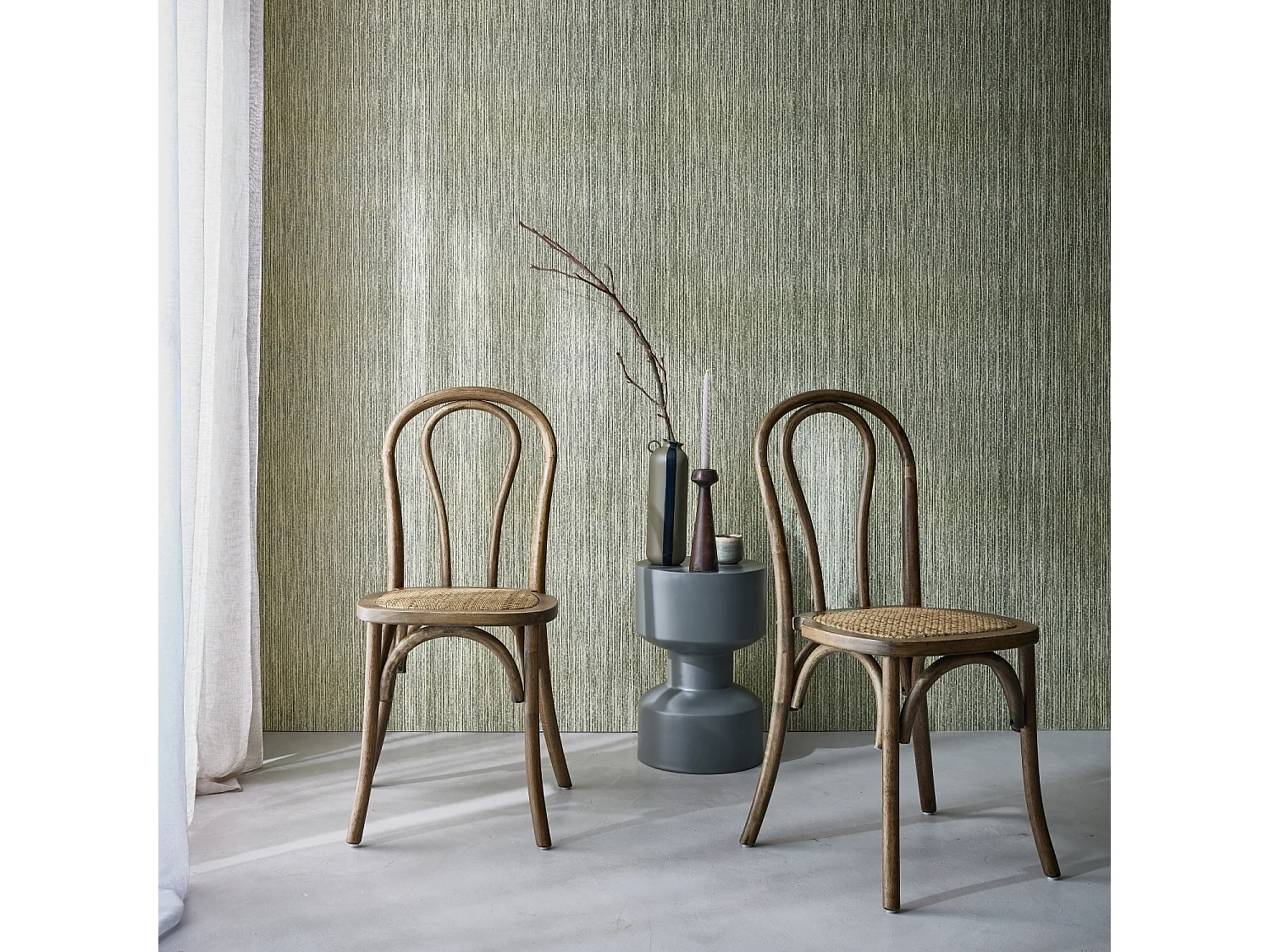 Silla vintage de madera y ratán, set de 2 marrón viejo