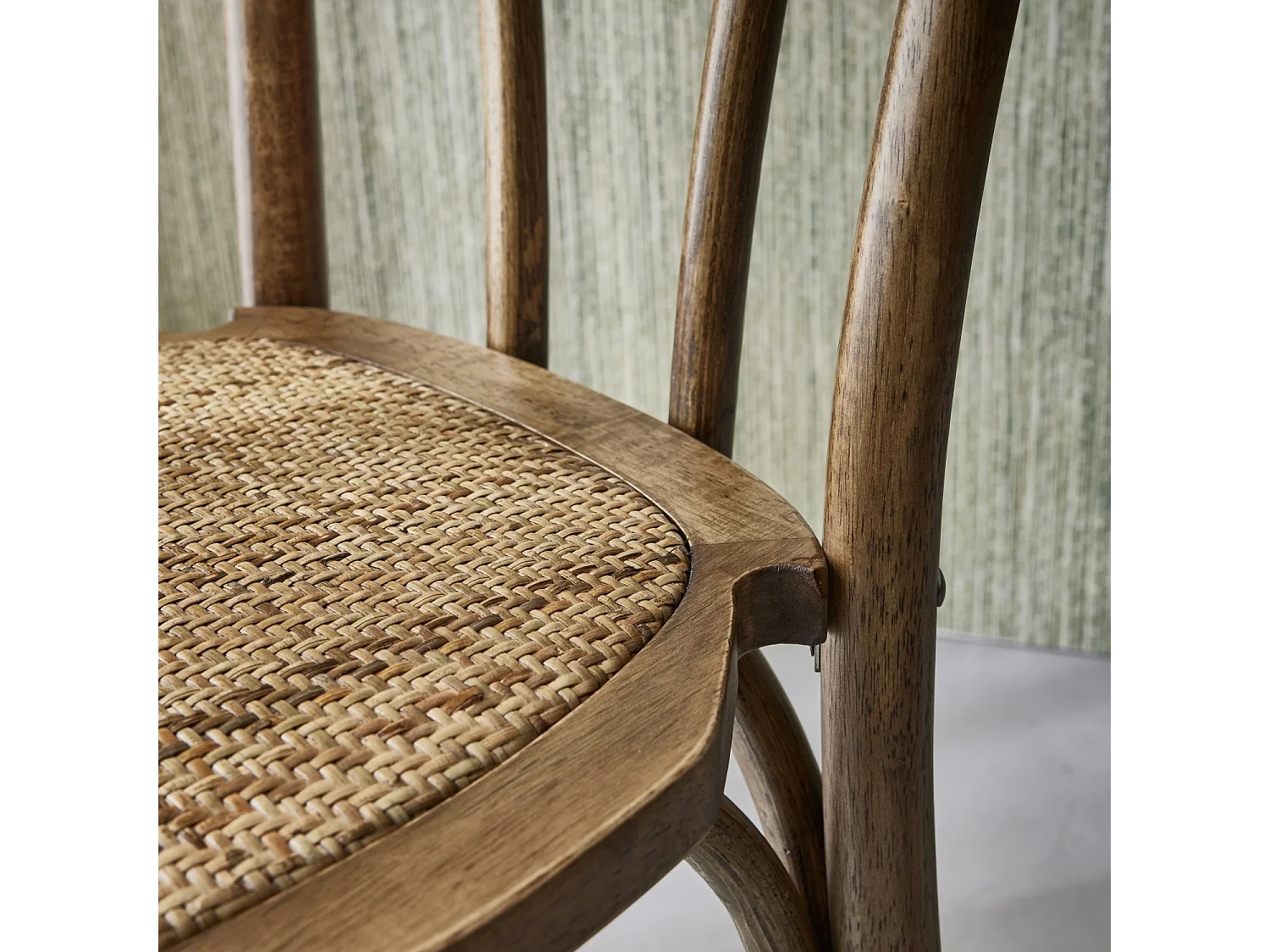 Set di 2 sedie vintage in legno e rattan, marrone