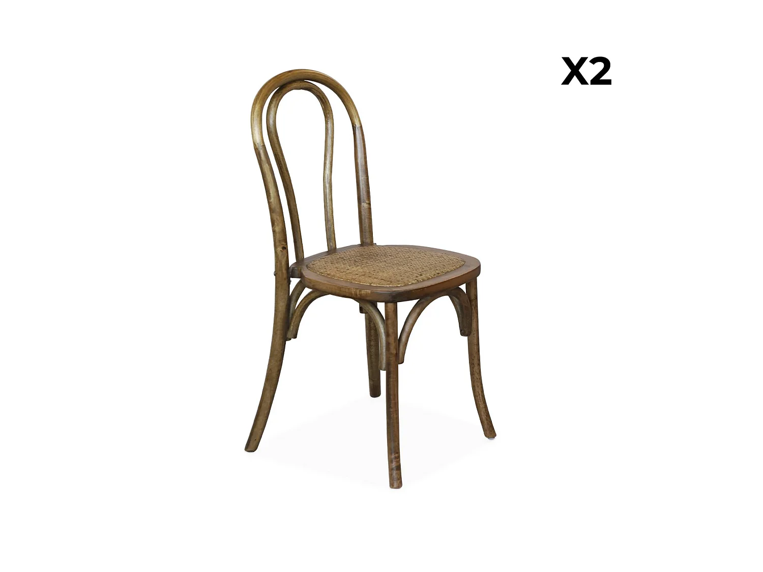 Set 2 sedie vintage in legno e rattan Marrone - 49.5x48x90 cm