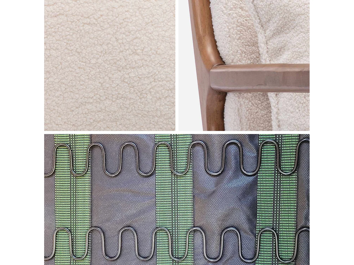 Mecedora escandinava con borreguito y madera de hevea crema