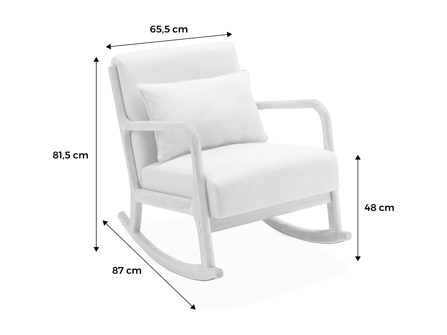 Poltrona a dondolo scandinava in legno e tessuto bouclé, bianco