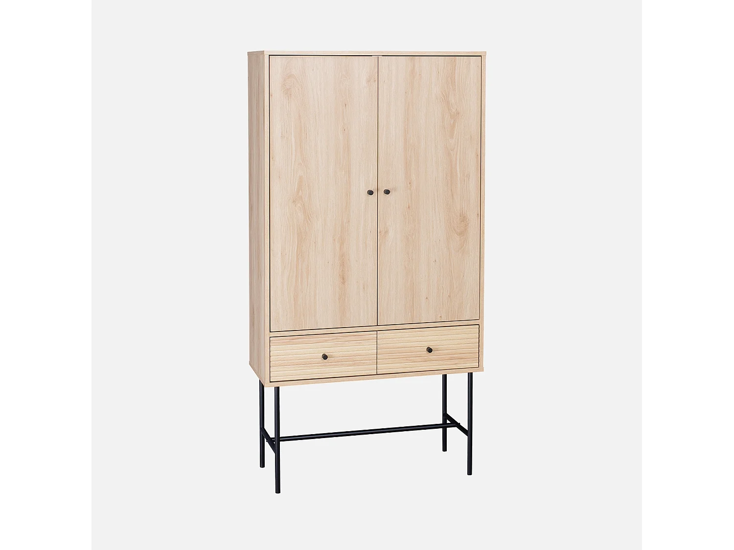 Armoire dressing effet bois rainuré 2 portes. 2 tiroirs. 3 étagères. buffet haut. vaisselier
