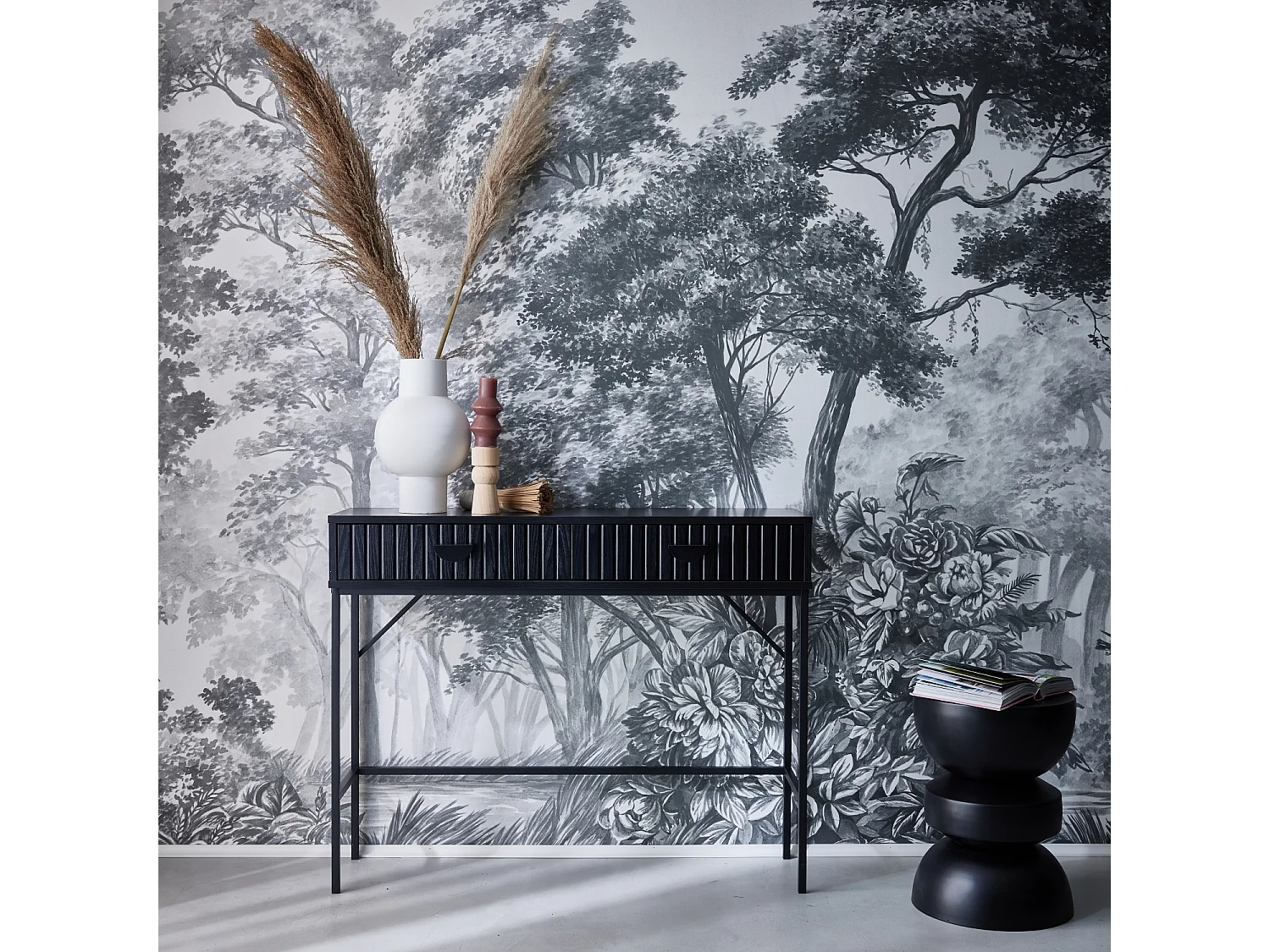 Consola con efecto madera estriada negra, 100cm negro