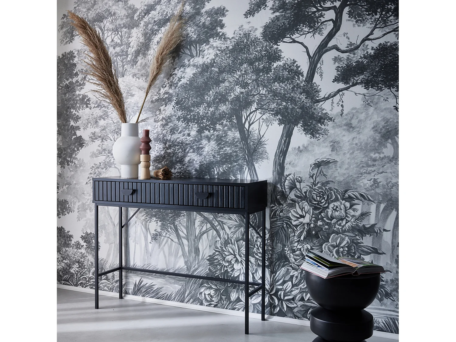 Consola con efecto madera estriada negra, 100cm negro