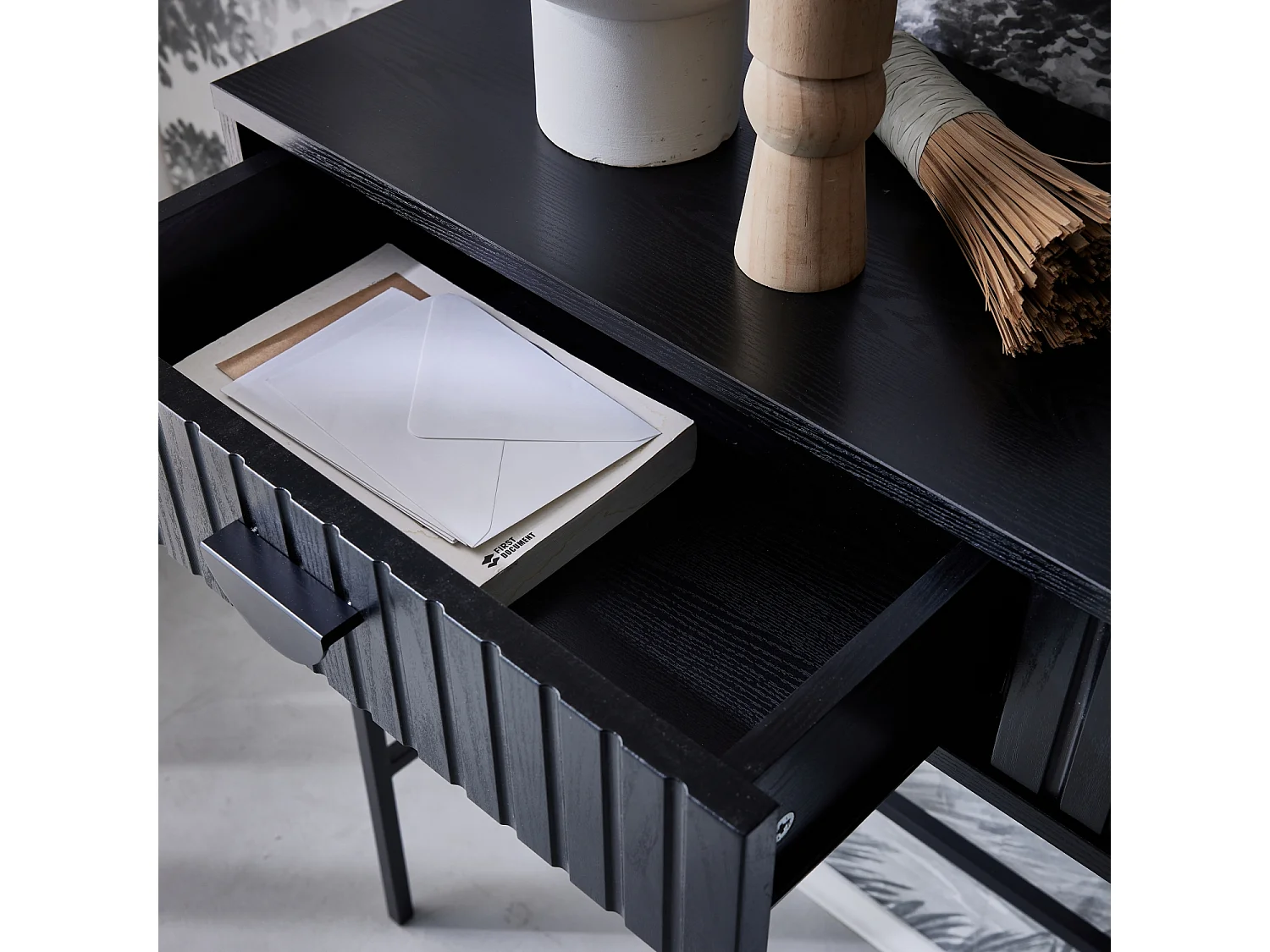 Consola con efecto madera estriada negra, 100cm negro