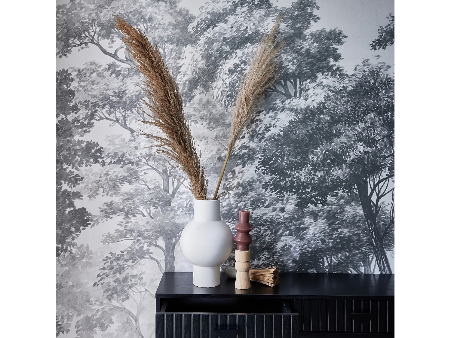 Consola con efecto madera estriada negra, 100cm negro