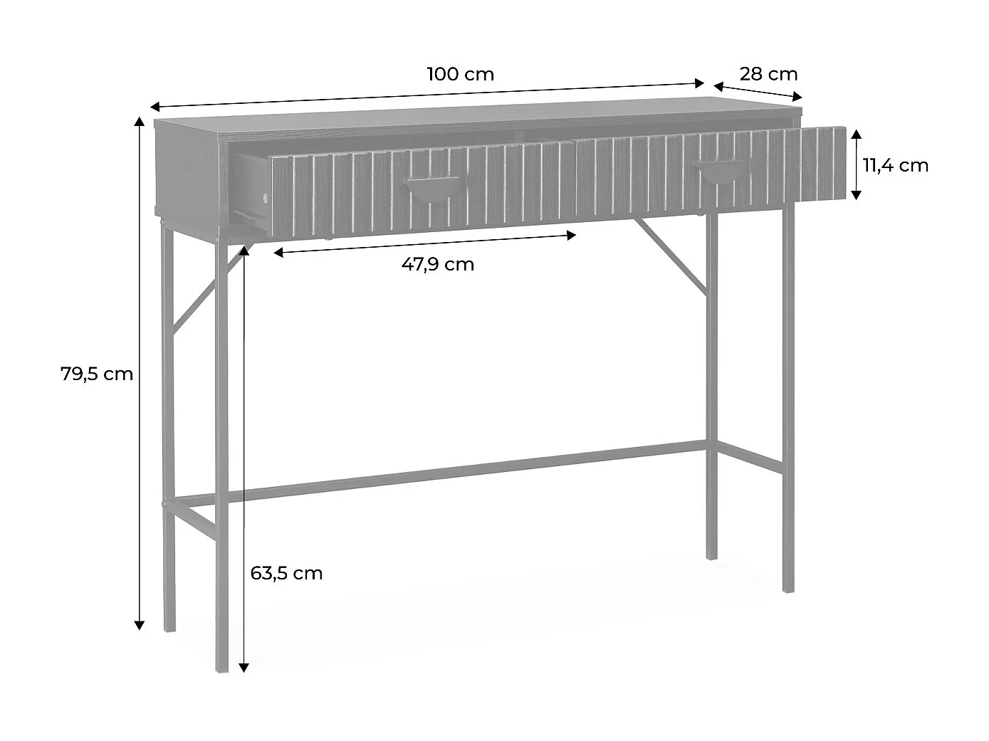 Consola con efecto madera estriada negra, 100cm negro