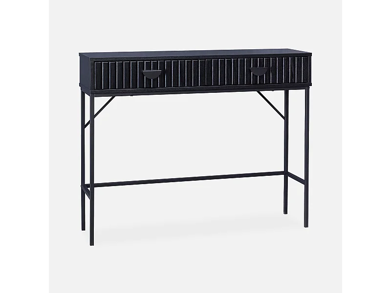 Consolle con effetto legno scanalato nero a 2 cassetti, 100cm, nero