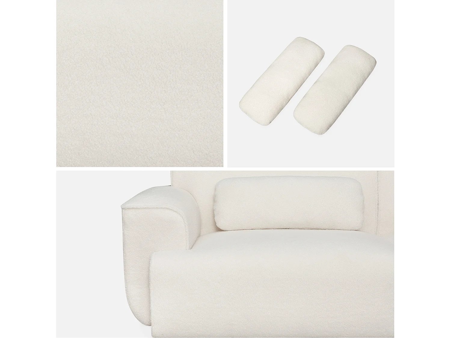 Canapé 3 places. tissu bouclette. 2 coussins déhoussables. Wallas  L 230 x P 98 x H 73cm