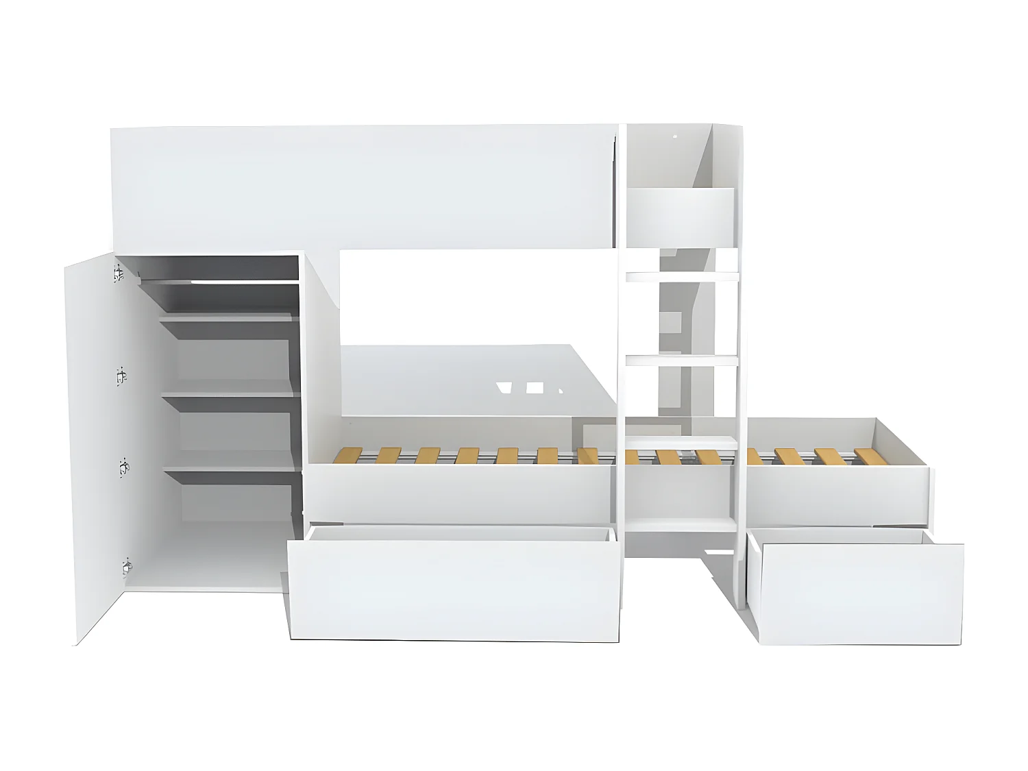 Lit superposé TWIN 90x190 avec armoire et tiroirs + 2 sommiers / Blanc