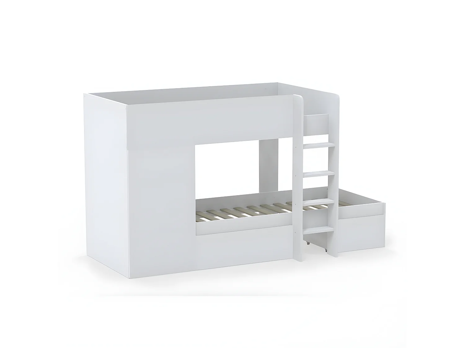 Lit superposé TWIN 90x190 avec armoire et tiroirs + 2 sommiers / Blanc