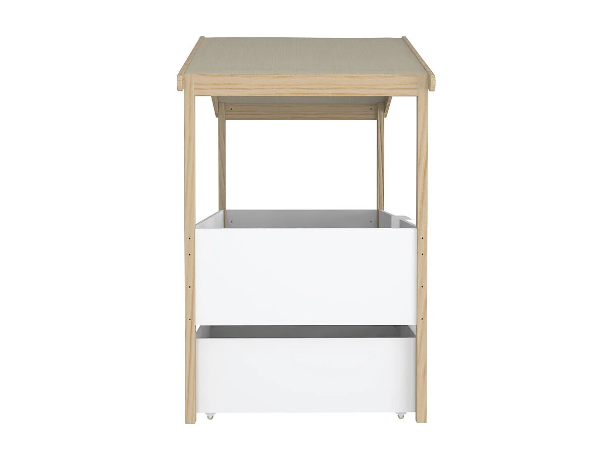 Lit cabane PILOTI 90x200 + 2 tiroirs + 1sommier / Blanc et naturel