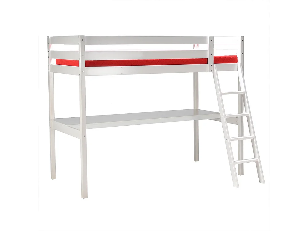 Lit mezzanine ASPEN 90x190 + 1 sommier + bureau / Blanc