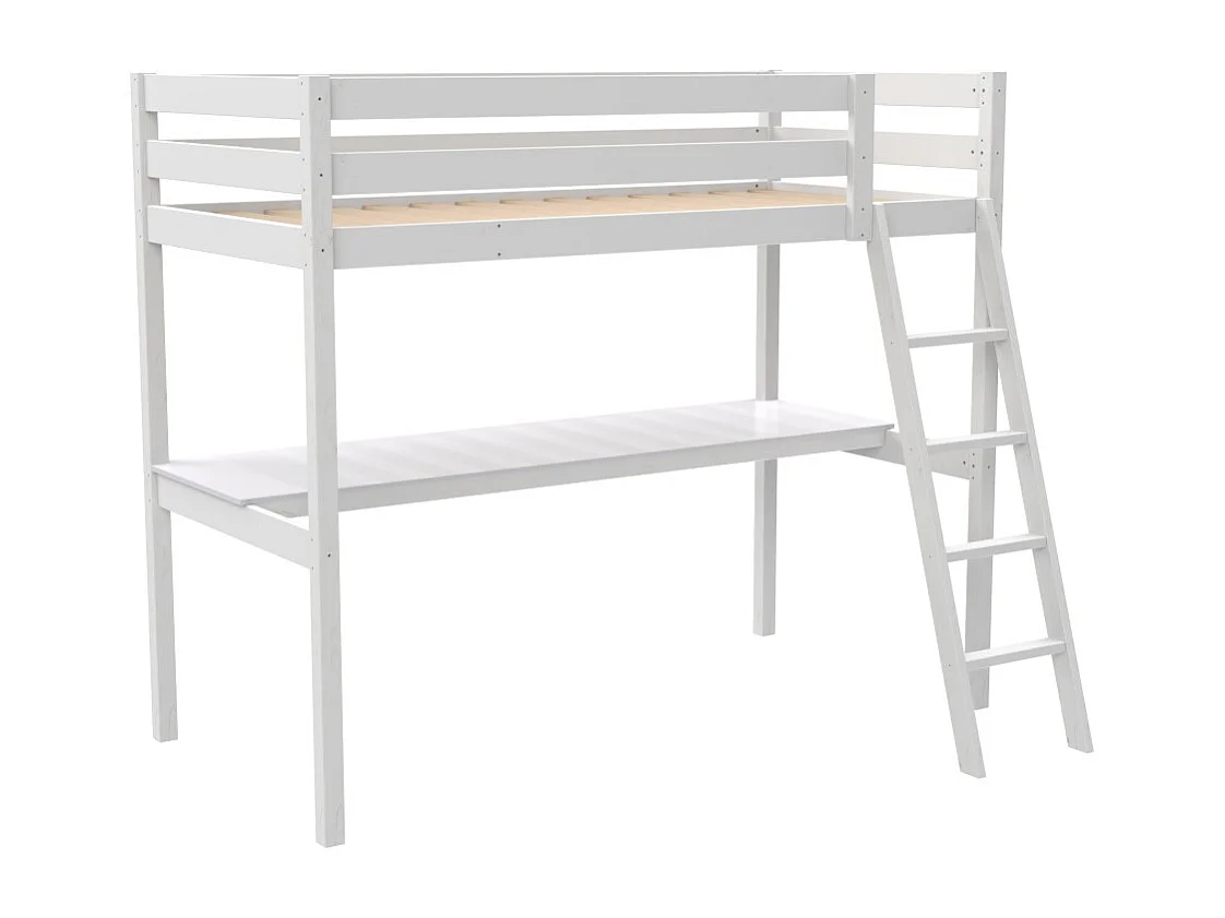 Lit mezzanine ASPEN 90x190 + 1 sommier + bureau / Blanc