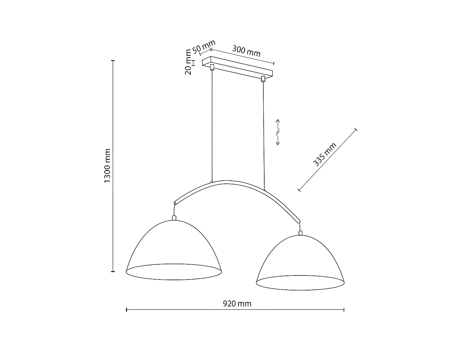 Suspension double en métal noir - L92cm x h130cm - 2xE27 - modèle FARO de TK LIGHTING