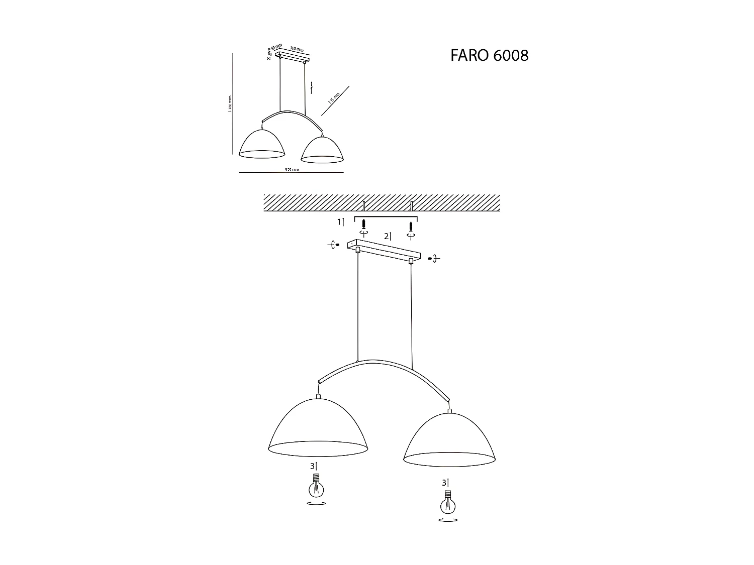 Suspension double en métal noir - L92cm x h130cm - 2xE27 - modèle FARO de TK LIGHTING