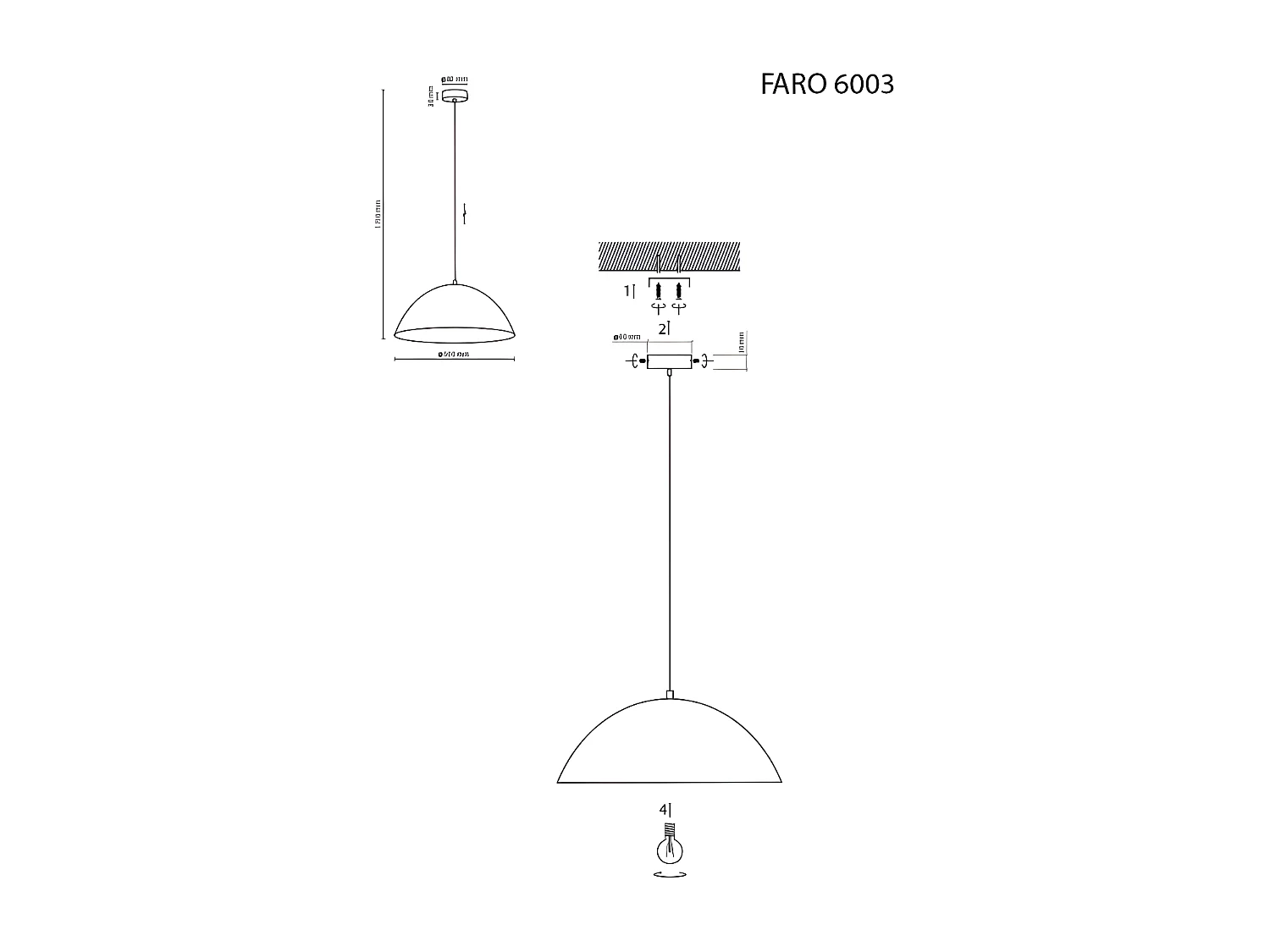 Suspension XL en métal blanc – H170cm réglable - 1xE27 - modèle FARO de TK LIGHTING