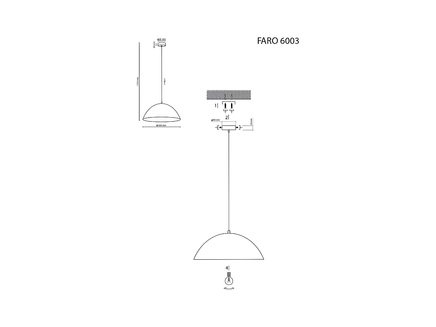 Suspension XL en métal blanc – H170cm réglable - 1xE27 - modèle FARO de TK LIGHTING