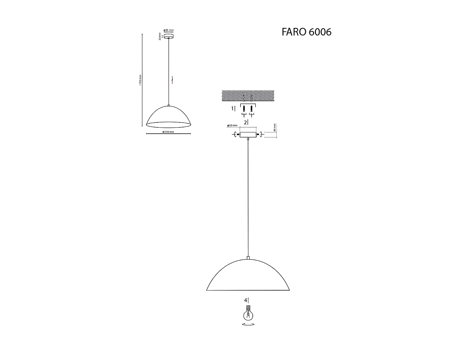 Suspension XL en métal noir – diam 50cm - 1xE27 - modèle FARO de TK LIGHTING