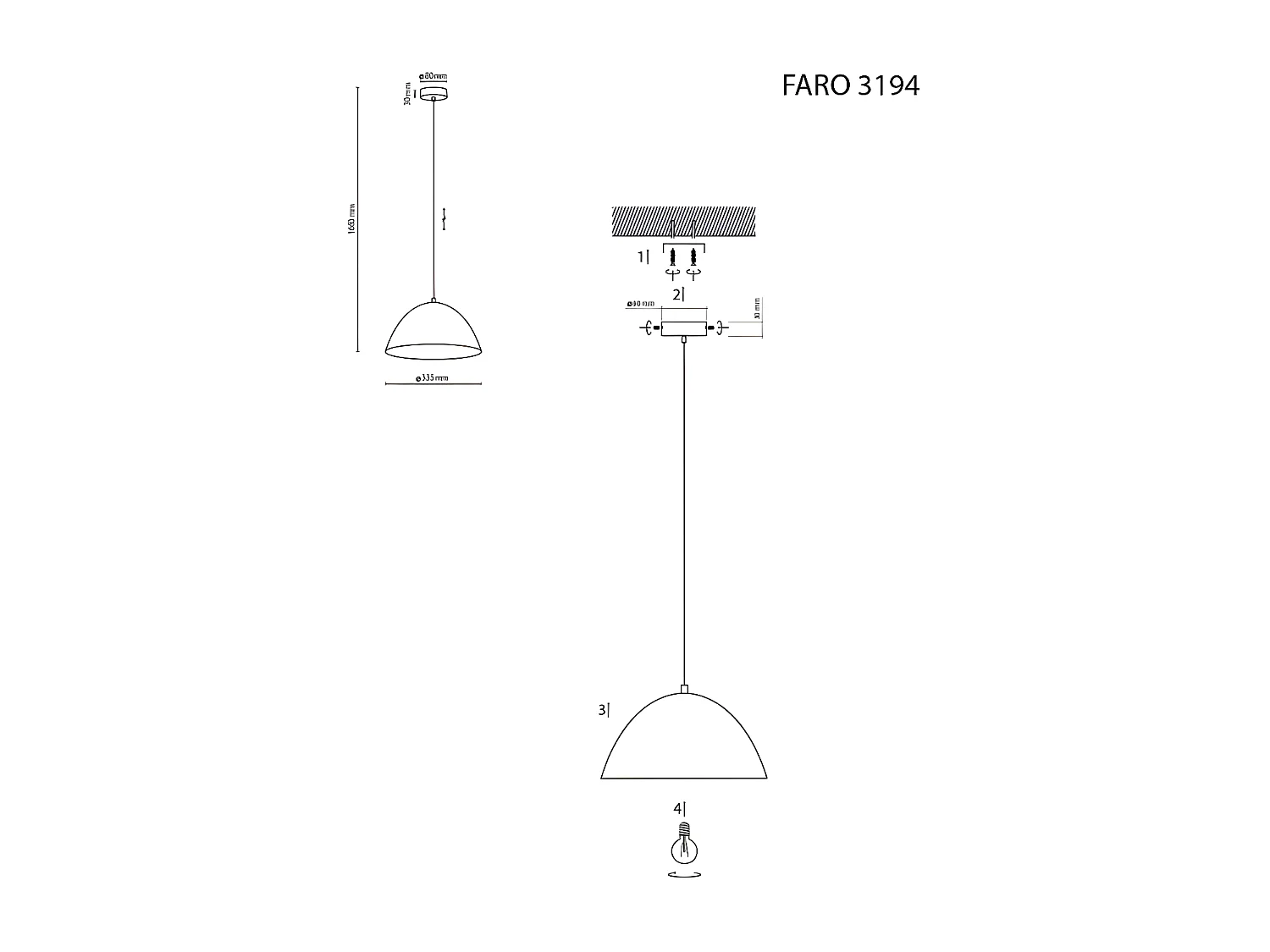 Suspension en métal noir – diam35cm x h120cm réglable - 1xE27 - modèle FARO de TK LIGHTING