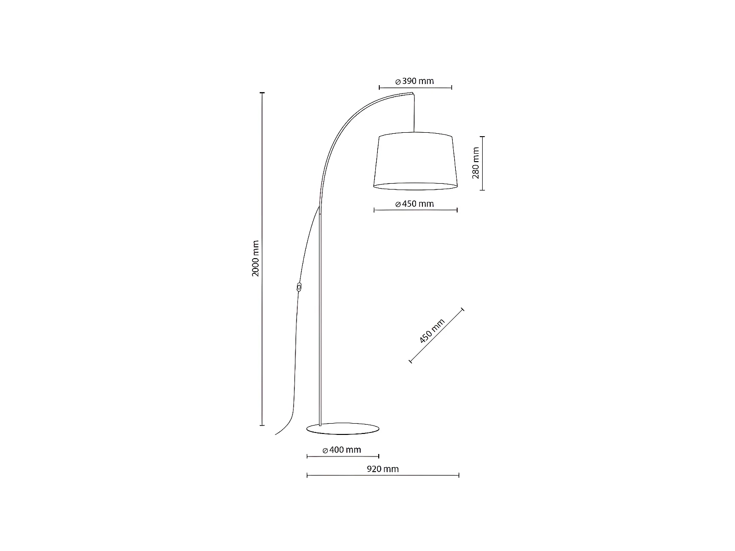 Grand lampadaire Arc noir - H200cm - 1xE27 - modèle HANG de TK LIGHTING