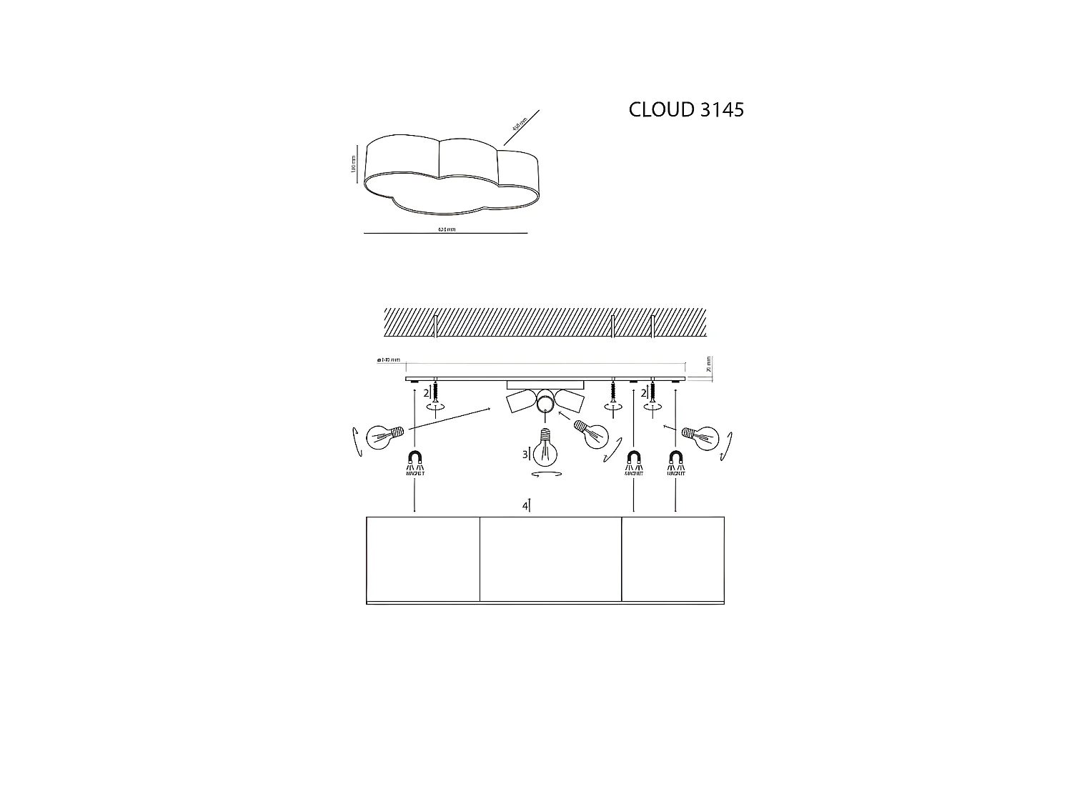 Plafonnier nuage - h13cm - 4 x E27- modèle CLOUD de TK LIGHTING
