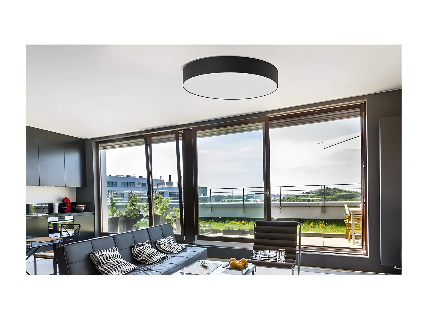 Plafonnier en tissu noir - diam 60cm x h15cm - 4x E27 - modèle RONDO de TK LIGHTING