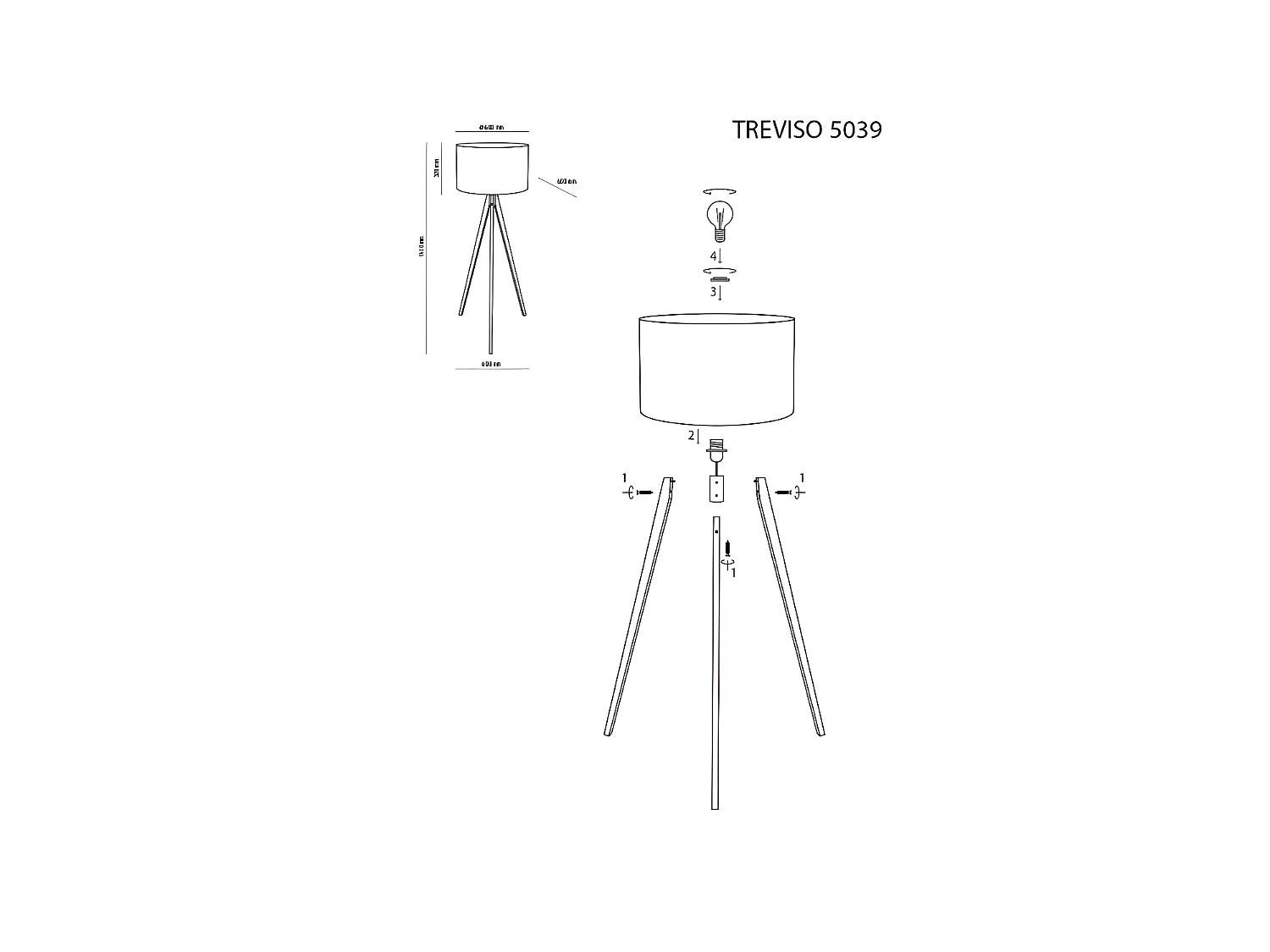 Lampadaire trépied bois - Noir - h145cm - 1xE27 -modèle TREVISO de TK LGIHTING