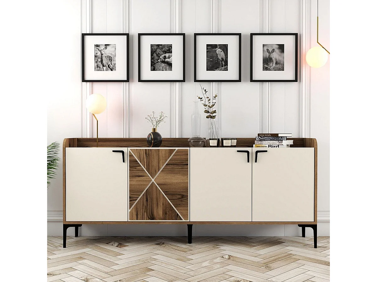 Aparador Industrial – 180 x 78 x 35 cm – Nogueira e Creme – Painel de Partículas revestido a Melamina