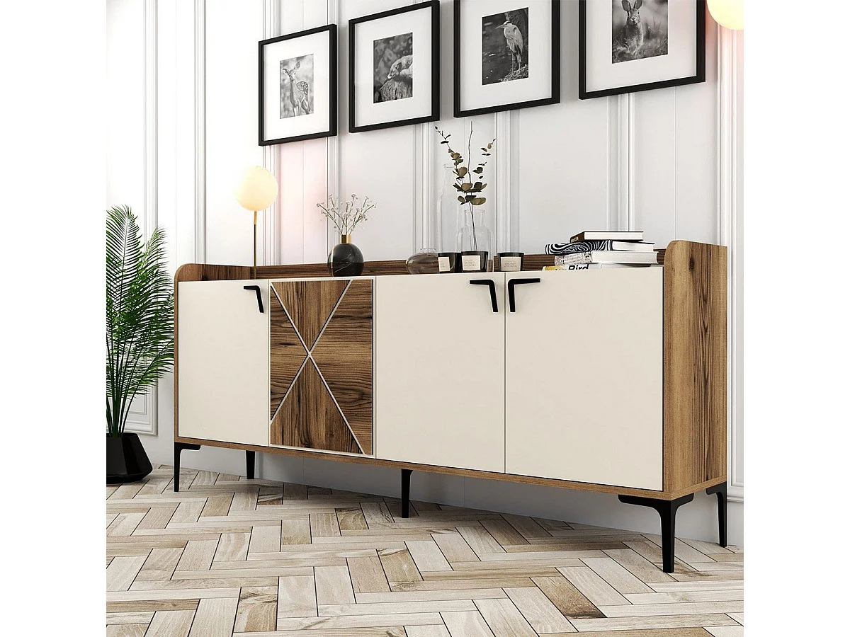 Aparador Venedik crema color nogal 180x35x78 cm