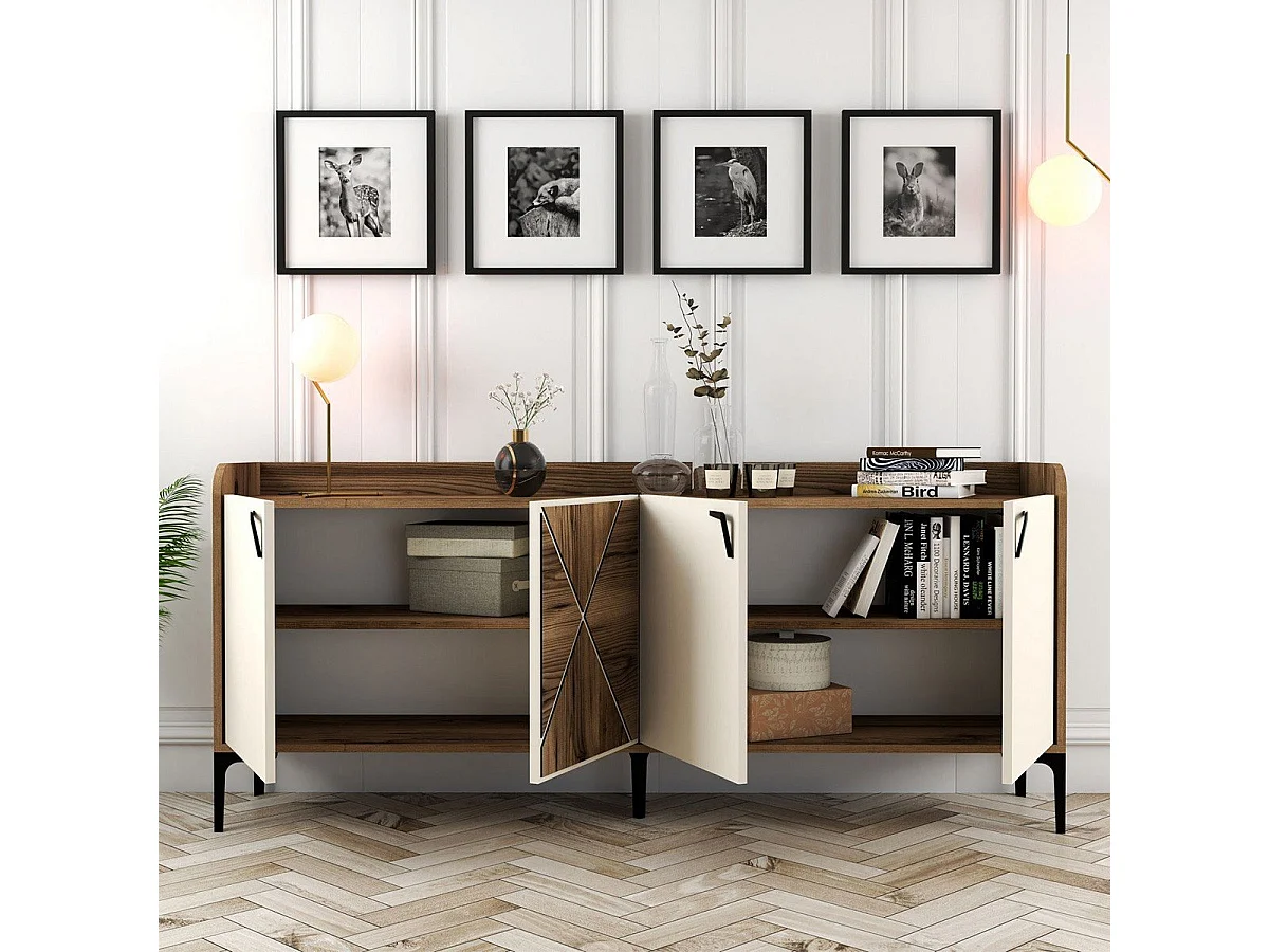 Aparador Venedik crema color nogal 180x35x78 cm