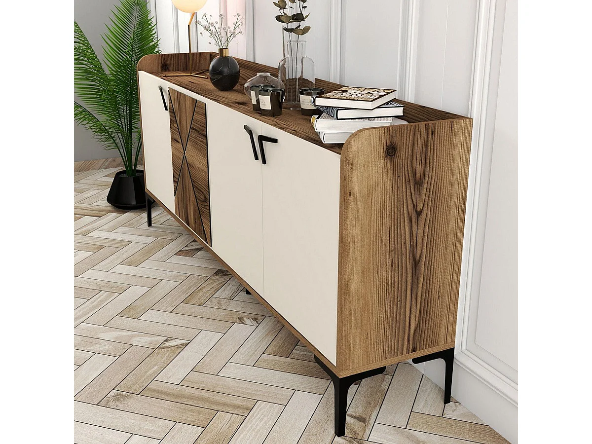 Aparador Venedik crema color nogal 180x35x78 cm