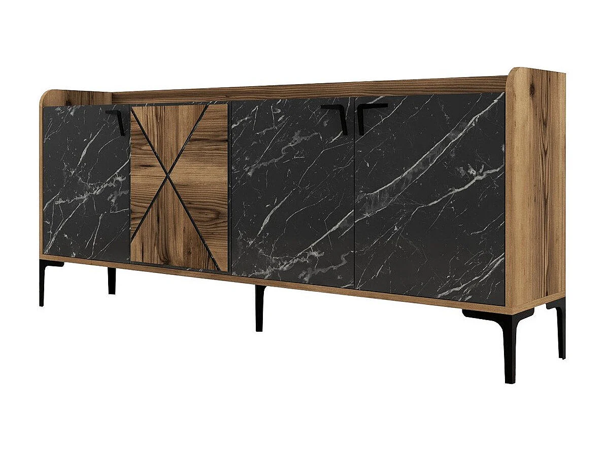 Komoda przemysłowa – 180 x 35 x 78 cm – Orzech i czerń – Płyta wiórowa pokryta melaminą