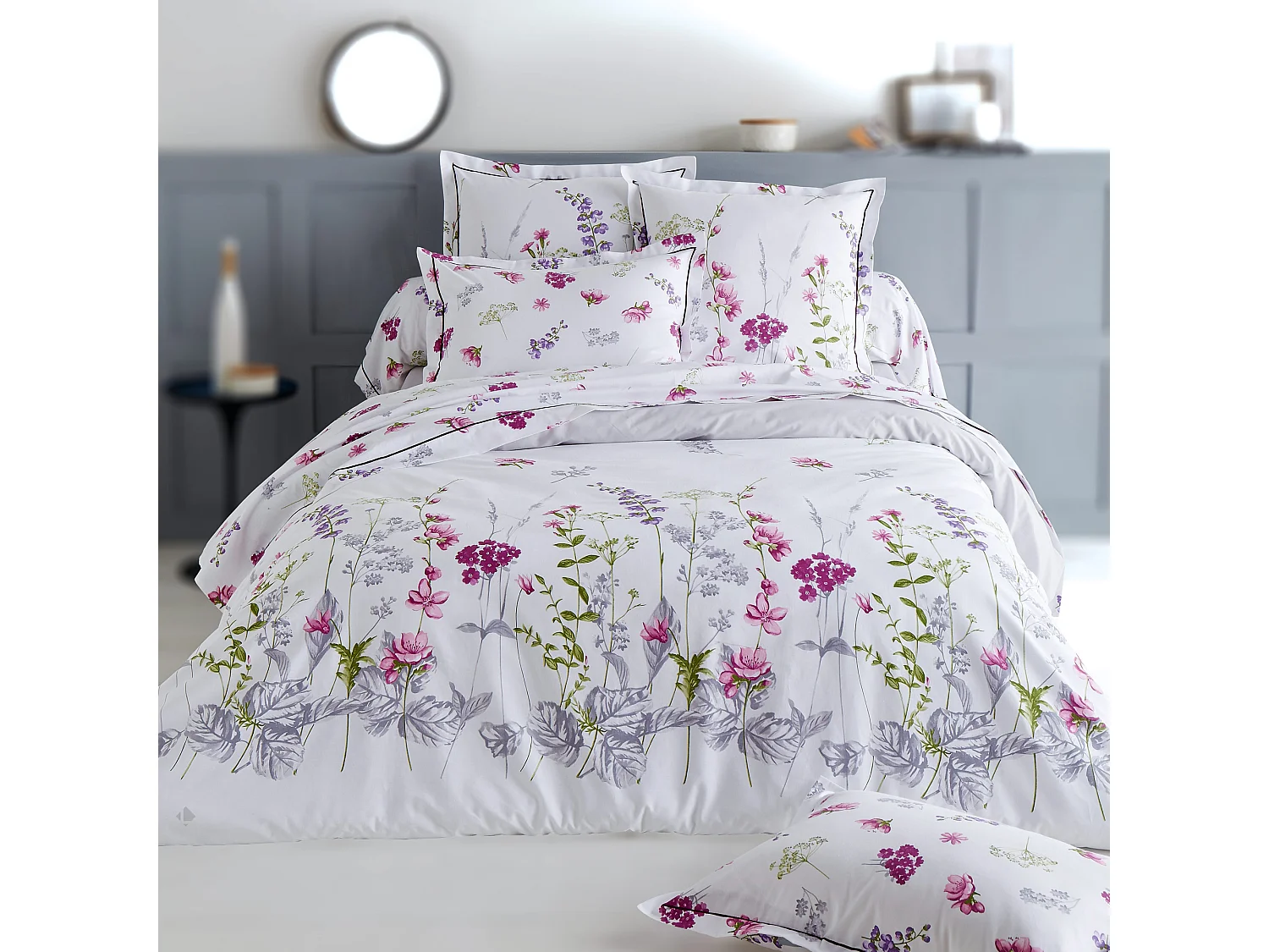 Parure de lit 240x220 cm 50x70 cm en coton PRETTY blanc