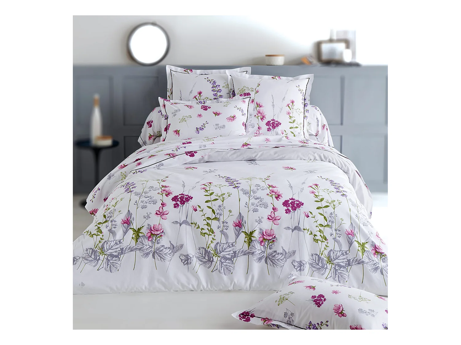 Parure de lit 240x220 cm 50x70 cm en coton PRETTY blanc