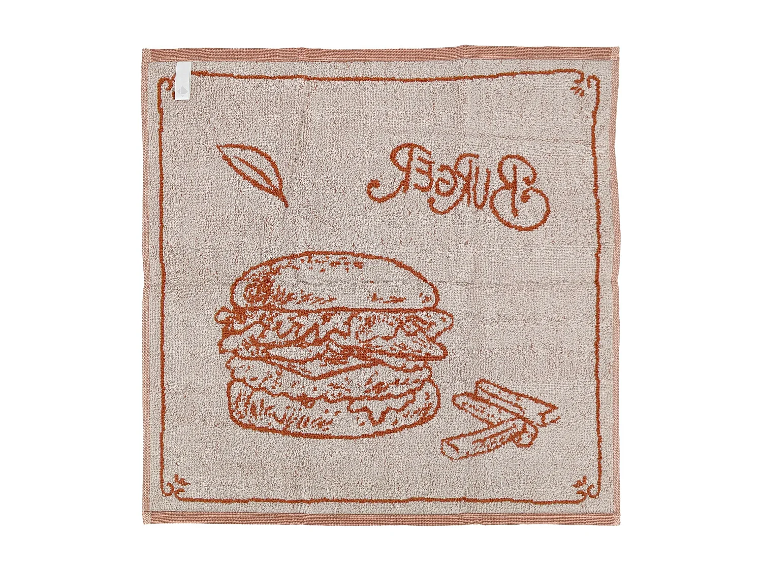 Lot de 2 torchons de cuisine pur coton motif fromage 50x50 cm BURGER orange