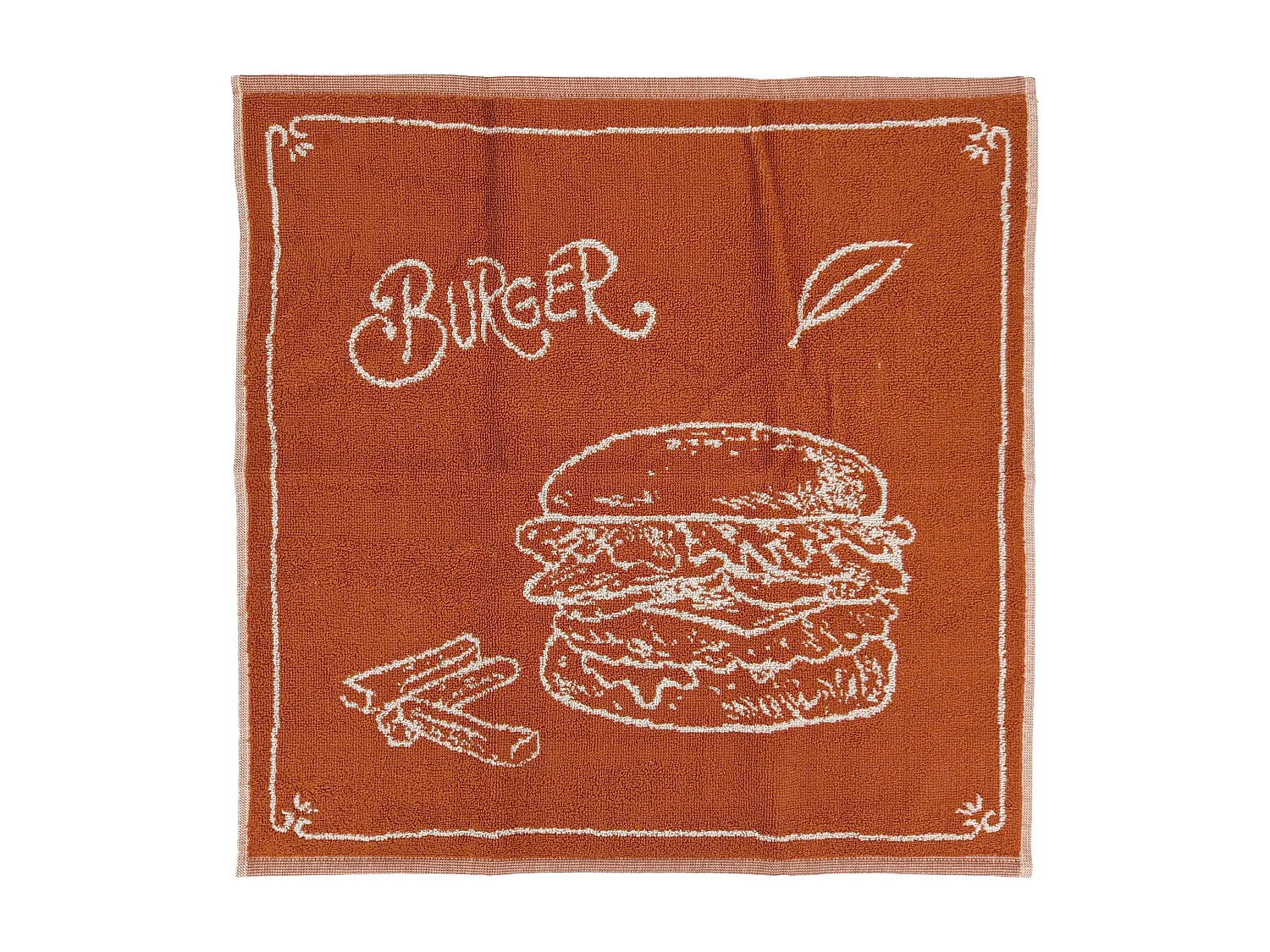 Lot de 2 torchons de cuisine pur coton motif fromage 50x50 cm BURGER orange