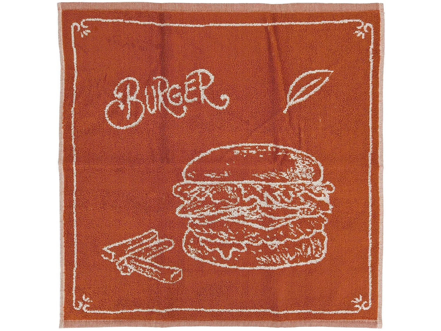 Lot de 2 torchons de cuisine pur coton motif fromage 50x50 cm BURGER orange