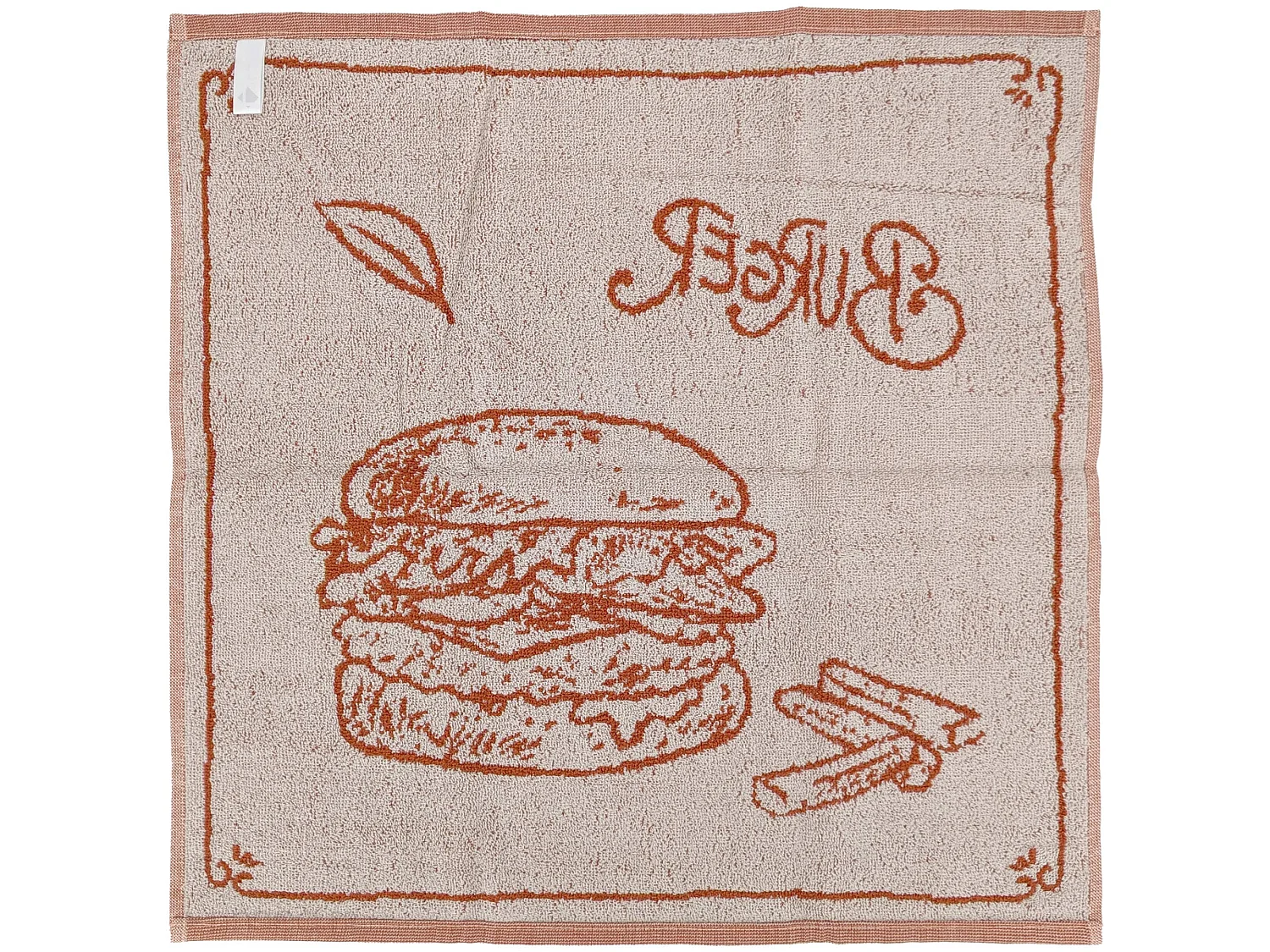 Lot de 2 torchons de cuisine pur coton motif fromage 50x50 cm BURGER orange