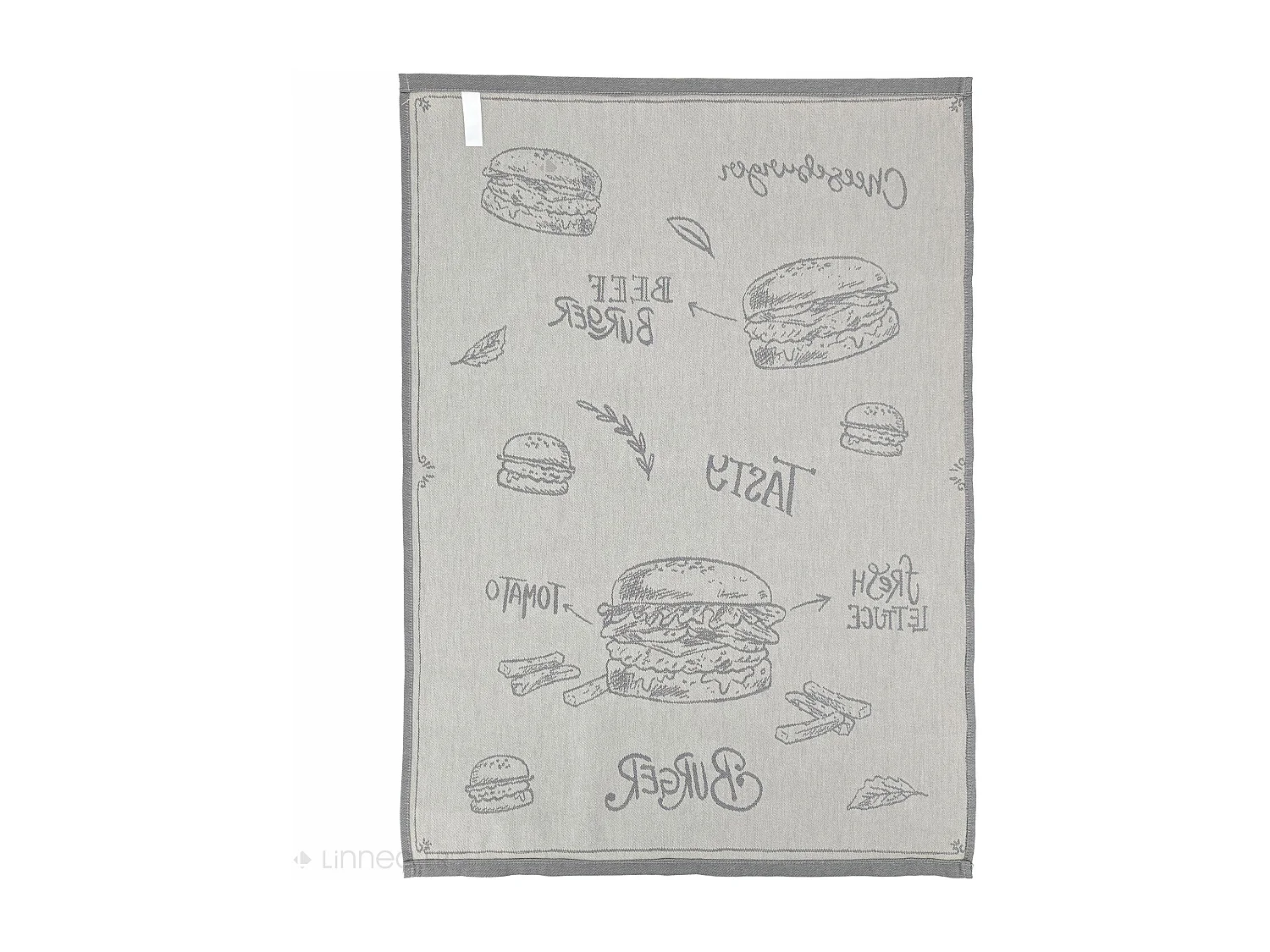 Lot de 2 torchons de cuisine pur coton 50x70 cm collection BURGER gris