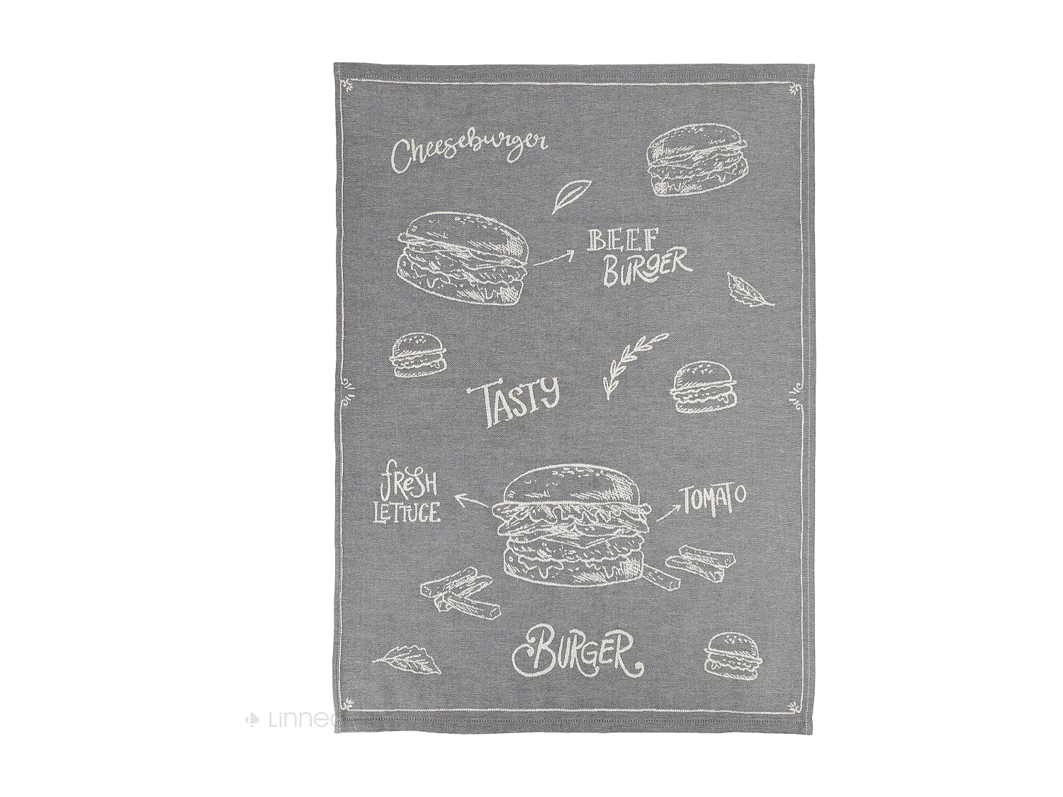 Lot de 2 torchons de cuisine pur coton 50x70 cm collection BURGER gris